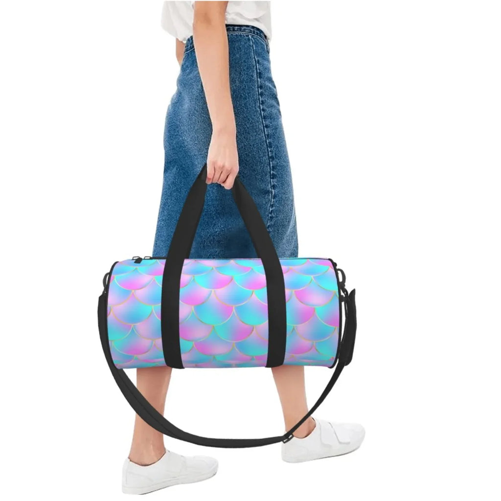 Coaee Purple Dragon Scales Large Capacity Travel Luggage Bag Cylinder Gym Bag Fluidproof Sports Bag with Pocket and Compartment