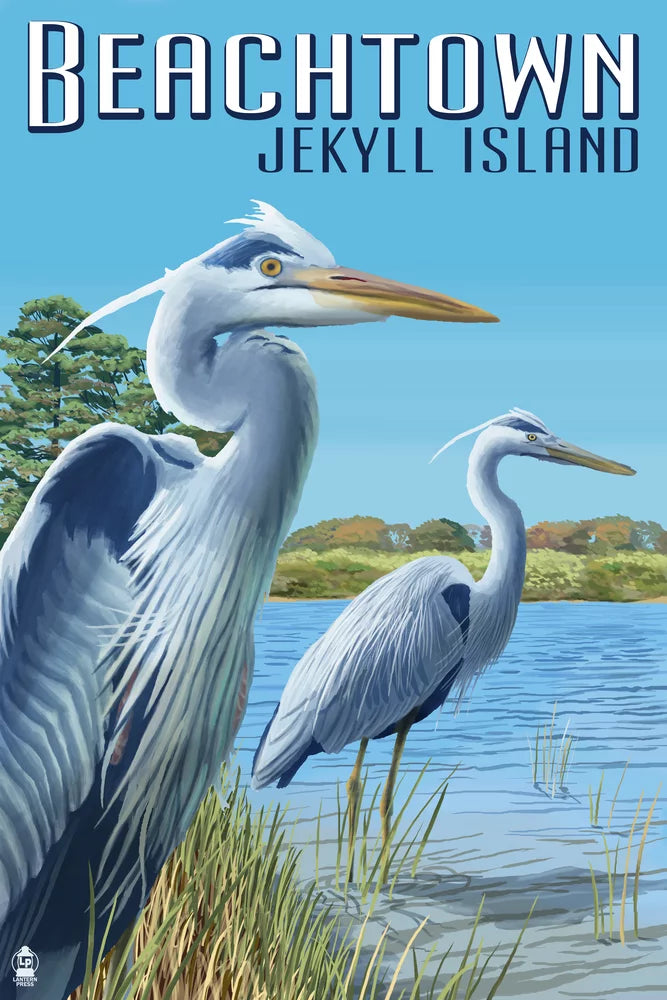 Beachtown; Jekyll Island; Georgia; Blue Herons (19x27 inches; Premium 500 Piece Jigsaw Puzzle for Adults and Family; Made in USA)