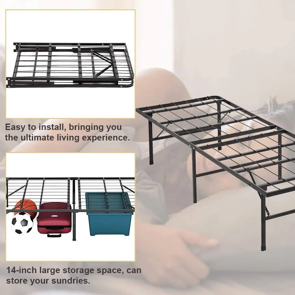 Twin Bed Frame Metal Platform Bed Frame Twin Size 14 mm Mattress Foundation Box Spring Replacement Heavy Duty Steel Slat Easy Assembly Noise-Free;Black