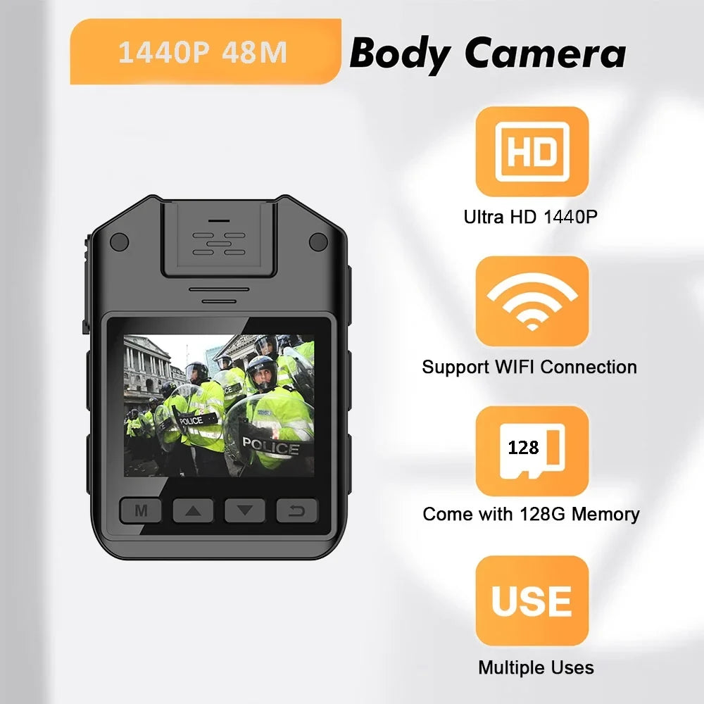 RONY 1440P Mini Body Camera - 128GB Wearable Police Body Camcorder with Night Vision - Fluidproof Body Cam with Audio and Video Recording for Law Enforcement Security Guard Home