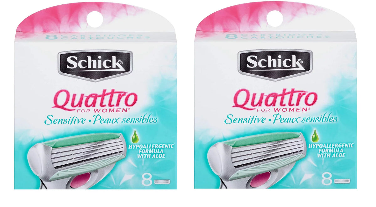 Schick Quattro for Women Sensitive Hypo Allergenic Aloe Refill Blade Cartridges; 8 Count (Pack of 2)