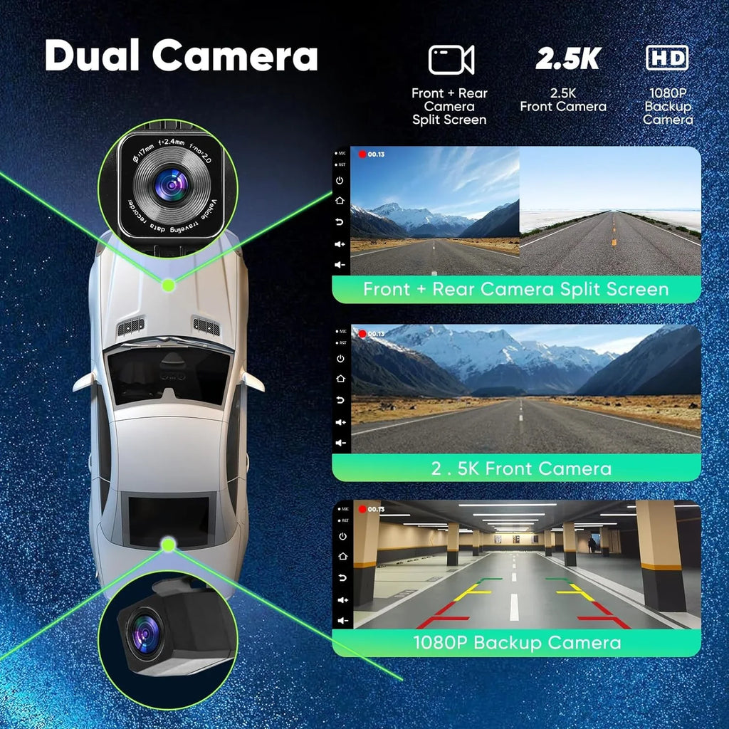 THONZER Portable Wireless Carplay Car Stereo with 2.5K Dash Cam - 9" HD IPS Screen; Android Auto; 1080p Backup Camera; Loop Recording; Bluetooth; GPS Navigation Head Unit; Car Radio Receiver