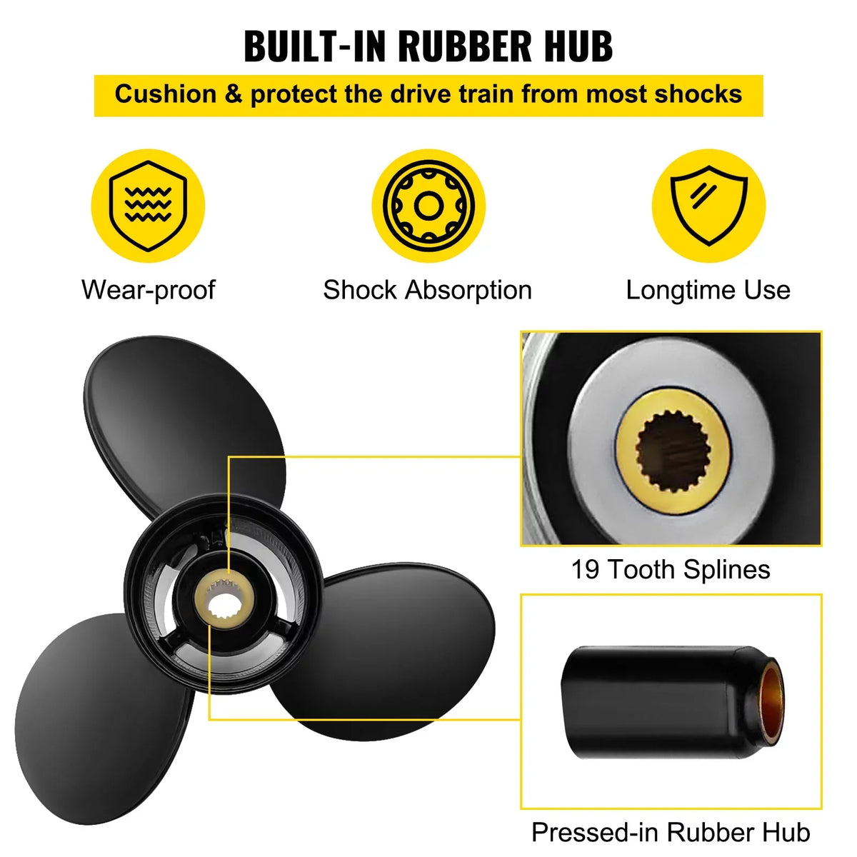 VEVOR Outboard Propeller; 3-Blade 14.5" x 19" Boat Propeller; Replace for OEM 3817468; Compatible with SX Sterndrives Outboard Volvo Penta Engine; Right-handed Aluminium Propeller & 19 Spline Teeth