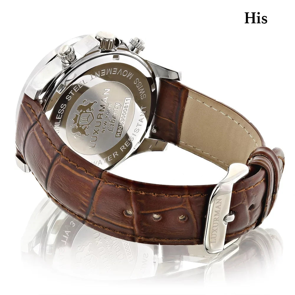Matching His and Hers Watches White MOP Gold Plated Diamond Watches