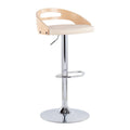 Cassis Mid-Century Modern Adjustable Barstool With Swivel In Natural Wood And Cream Faux Leather