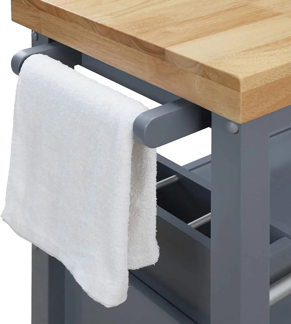 Anson Kitchen Island Bar Cart With Storage; Butcher Block Table; Rolling Wheels And Portable Cabinet Organization For Home Apartment ; Gray