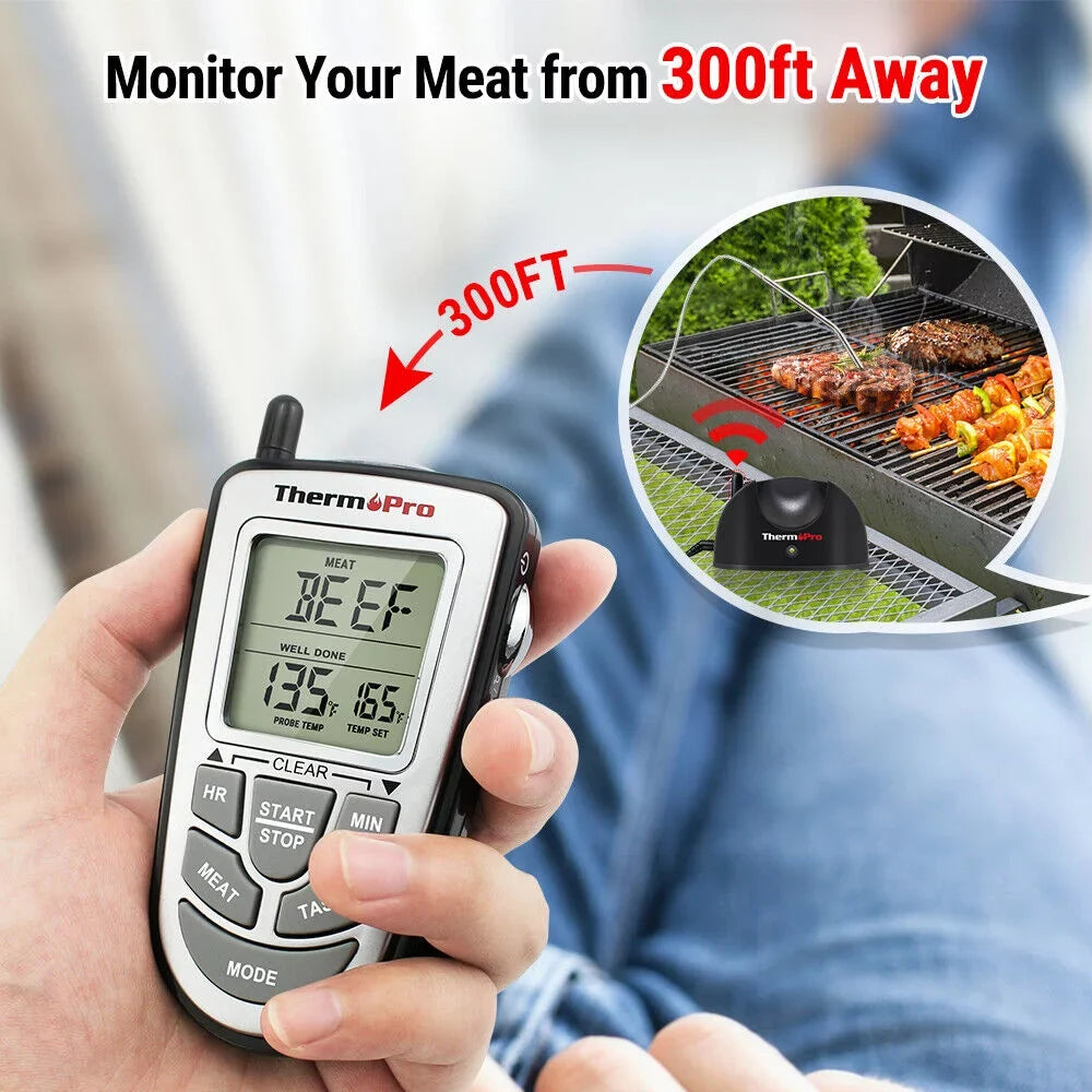 Wireless Remote Thermometer Probe BBQ Grill Meat Kitchen Oven Food Cooking Smoke; ThermoPro; LCD
