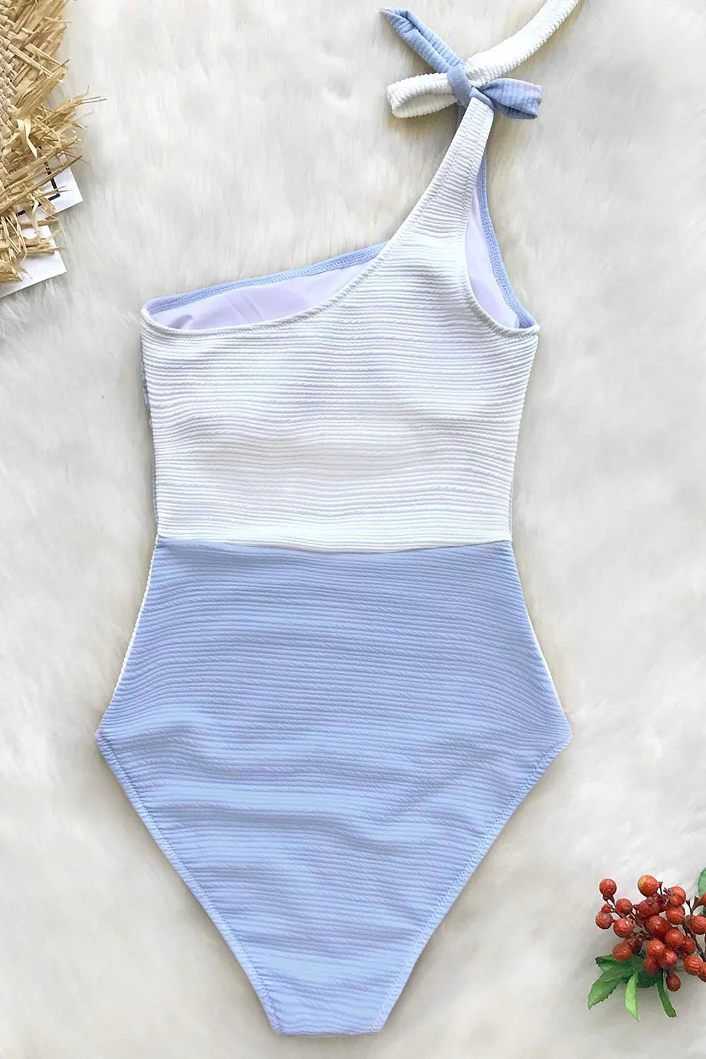 Cupshe Women's Blue Color Block One Shoulder Bowknot Tie One-Piece Swimsuit; XL