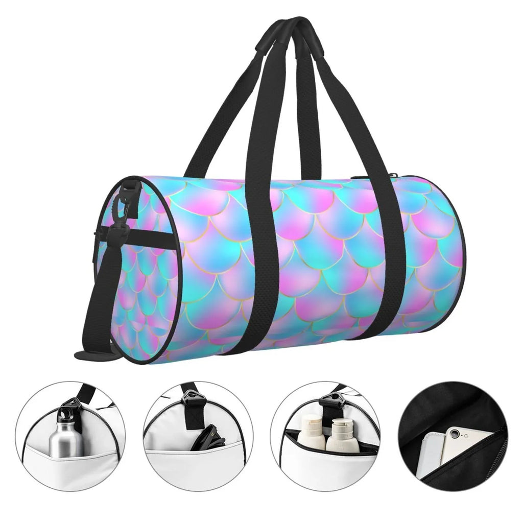 Coaee Purple Dragon Scales Large Capacity Travel Luggage Bag Cylinder Gym Bag Fluidproof Sports Bag with Pocket and Compartment