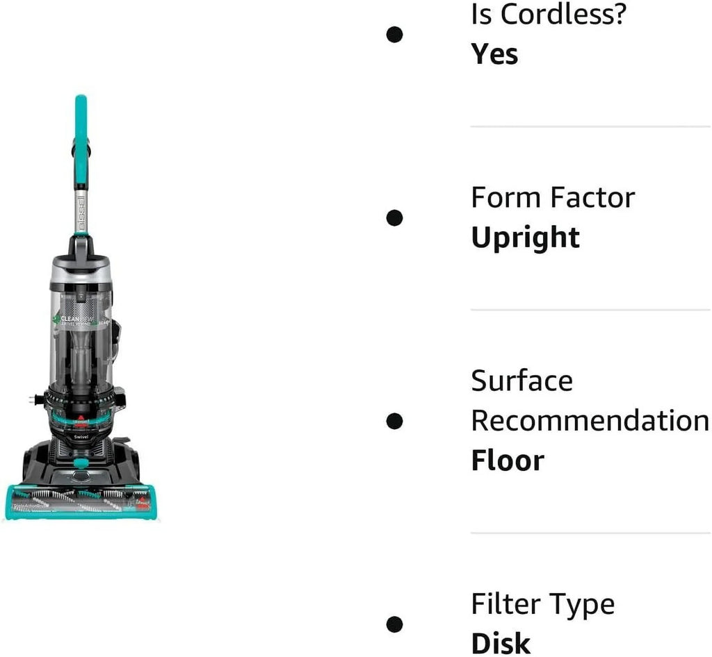 Bissell CleanView Swivel Rewind Pet Reach Vacuum Cleaner; with Quick Release Wand; Swivel Steering and Automatic Cord Rewind; 3197A (Color may vary);Black