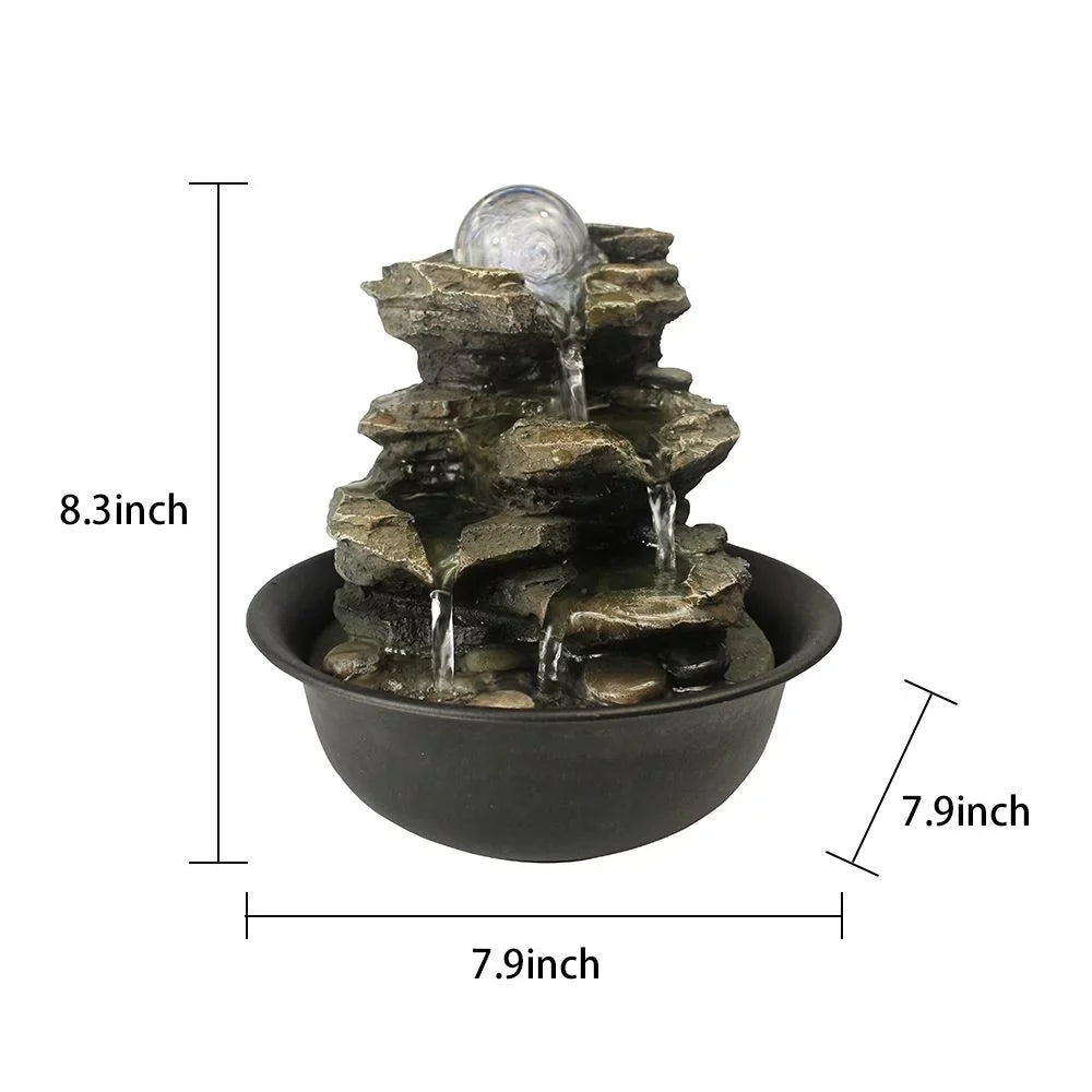 CoSoTower 8.3inches Rock Cascading Tabletop Fountain with LED Lights & Crystal Ball for Home Office Bedroom Relaxation