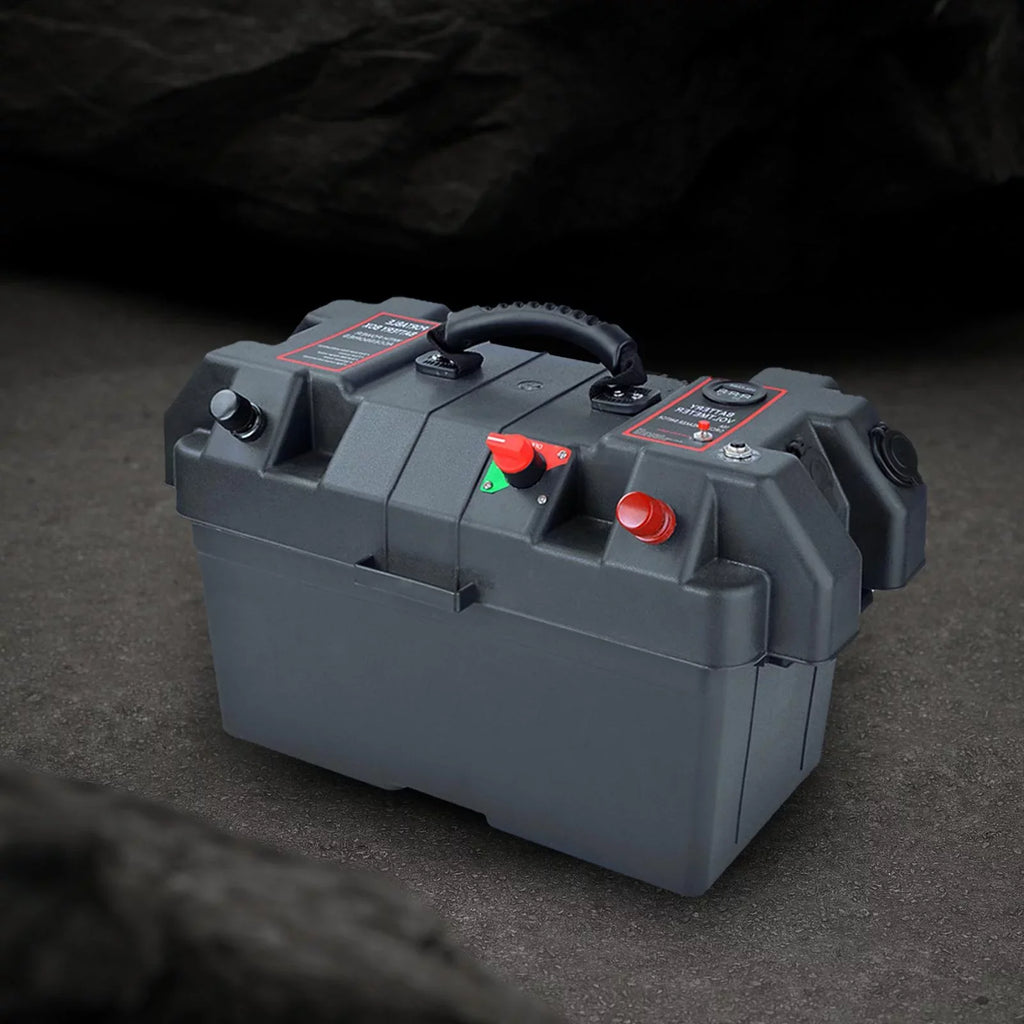 RV Battery Box Trolling Motor Battery Box Liquidproof Dual USB Ports Motor Battery Box Batteries Carrier for ATV SUV Car Trailer Travel