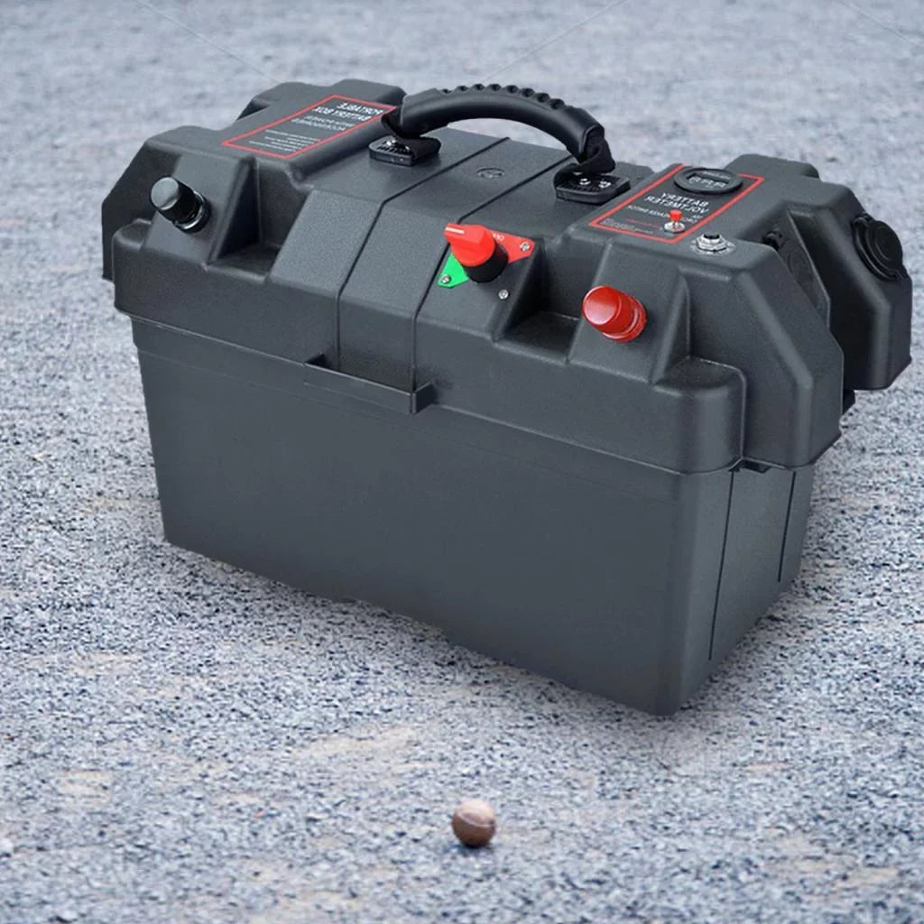 RV Battery Box Trolling Motor Battery Box Liquidproof Dual USB Ports Motor Battery Box Batteries Carrier for ATV SUV Car Trailer Travel