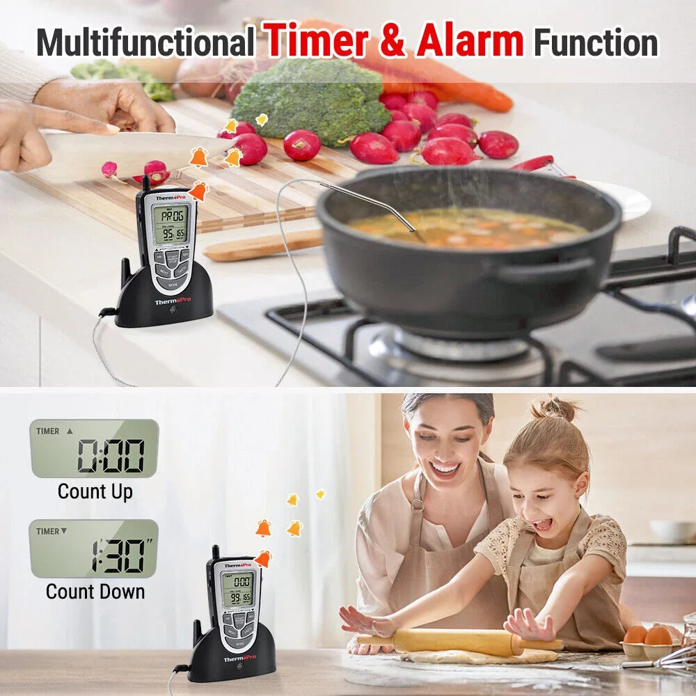 Wireless Remote Thermometer Probe BBQ Grill Meat Kitchen Oven Food Cooking Smoke; ThermoPro; LCD