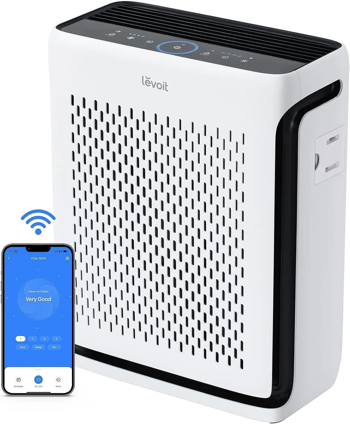 LEVOIT Air Purifiers for Home Large Room Bedroom Up to 1110 Ft² with Air Quality and Light Sensors; Smart WiFi; Washable Filters; HEPA Filter Captures Pet Hair; Allergies; Dust; Smoke; Vital 100S
