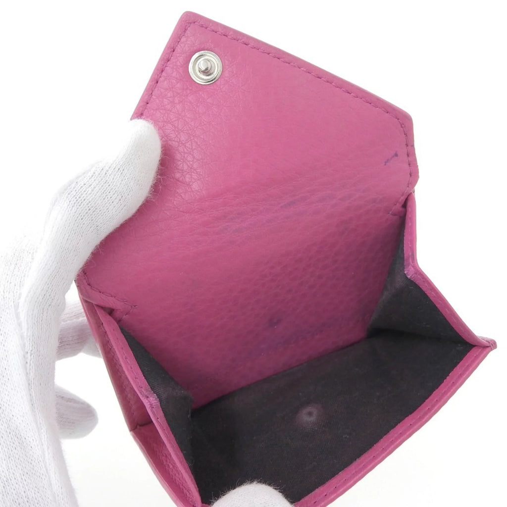Balenciaga BALENCIAGA paper mini wallet with hook tri-fold leather pink 391446 (Good)