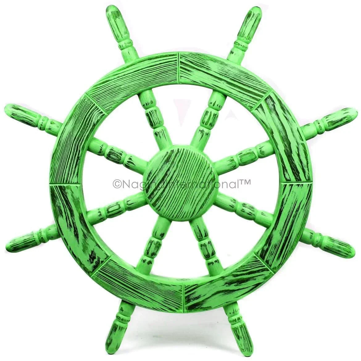 Nagina International Rustic Antique Beautiful Wall Decor Handcrafted Pine Nautical Ship Wheel | Maritime Exclusive Wall Decor (48 footes; Junky Green)