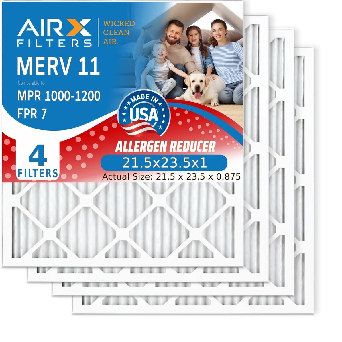 21.5x23.5x1 Air Filter MERV 11 Comparable to MPR 1000; MPR 1200 & FPR 7 Electrostatic Pleated Air Conditioner Filter 4 Pack HVAC USA Made 21.5x23.5x1 Furnace Filters by AIRX FILTERS WICKED CLEAN AIR.