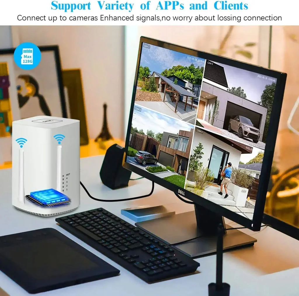 {100% Wire-Free Solar Powered} 2pcs camera system; 2-Way Audio with Dual Antennas; 2K 3.0MP Solar Powered Wireless Camera with Rechargeable Batteries