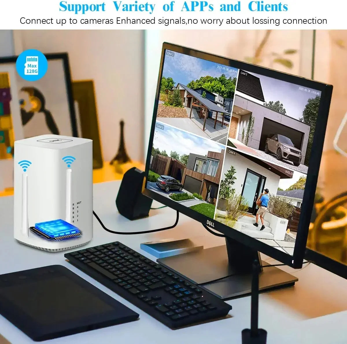 {100% Wire-Free Solar Powered} 2pcs camera system; 2-Way Audio with Dual Antennas; 2K 3.0MP Solar Powered Wireless Camera with Rechargeable Batteries