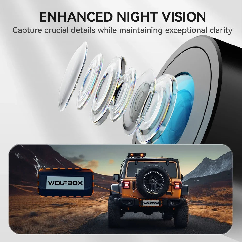 WOLFBOX 12" Rear View Mirror Dash Cam; 4K Mirror Dash Cam Front and 2.5K Rear Camera; Rearview Dash Camera for Car with WDR; Night Vision; Free 64GB Card & GPS