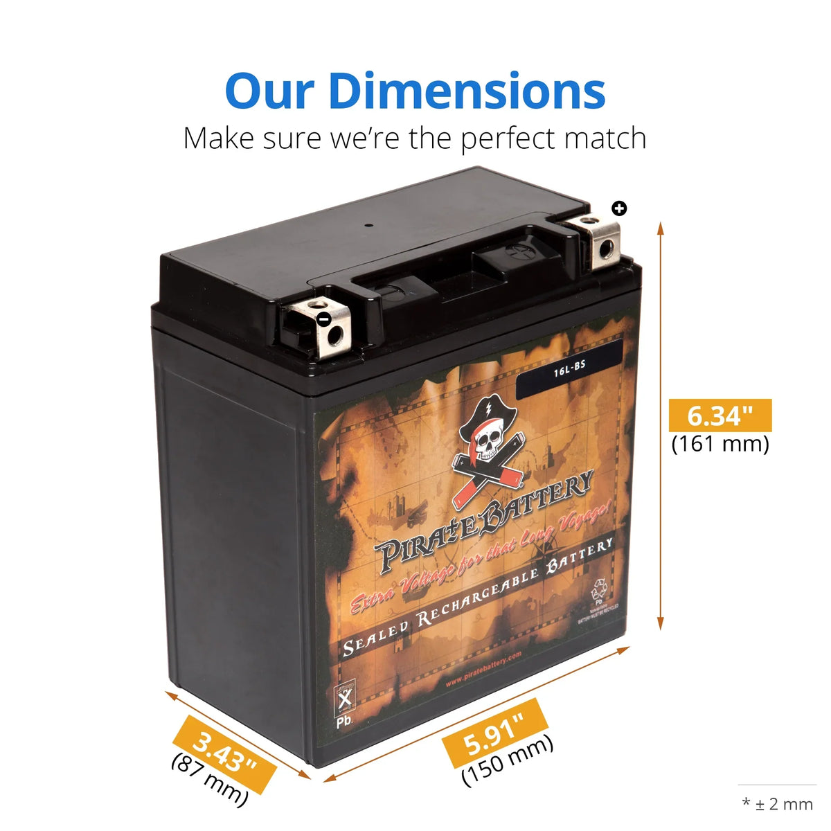 Pirate Battery YTX16L-BS (16L-BS 12 Volt;14 Ah; 230 CCA) Jet Ski Battery for Kawasaki 650cc Jf650 X2 1987