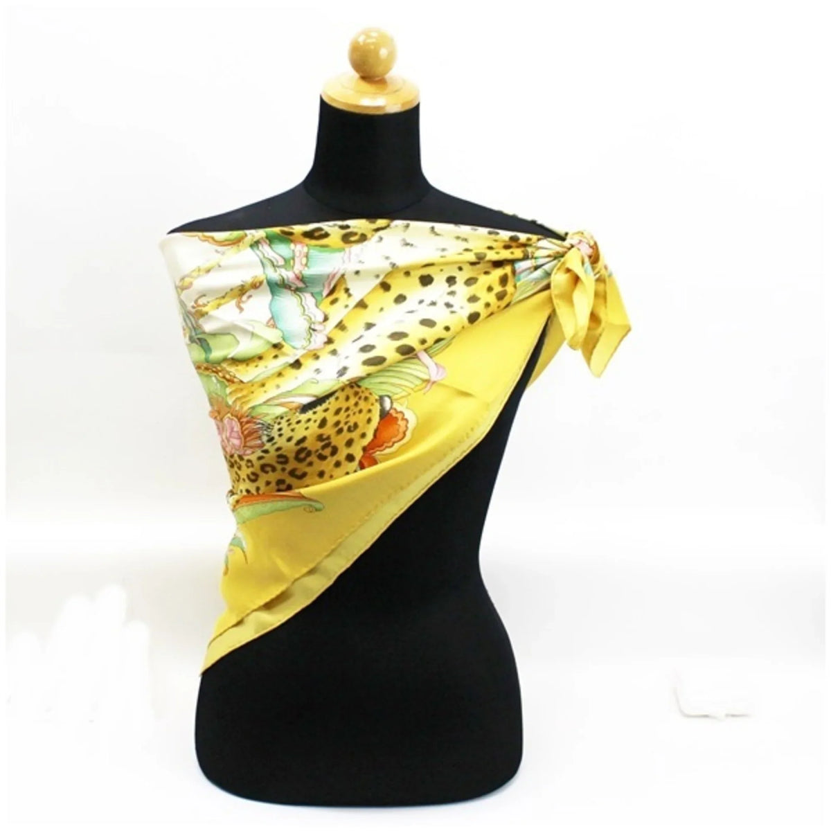 Salvatore Ferragamo Silk Scarf Muffler Leopard Print Yellow Women's (Good)