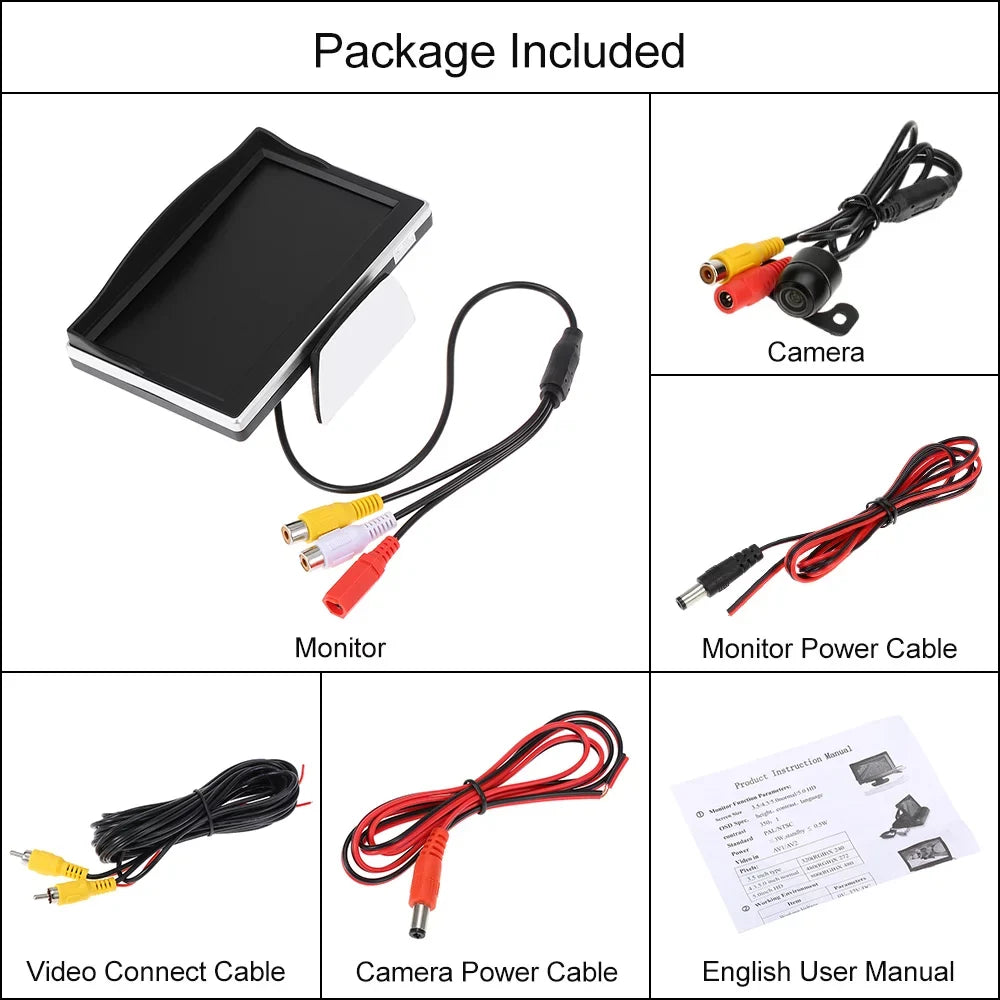 Htovila 5 cm TFT LCD Display Monitor Car Rear View Backup Reverse System + HD Parking Camera