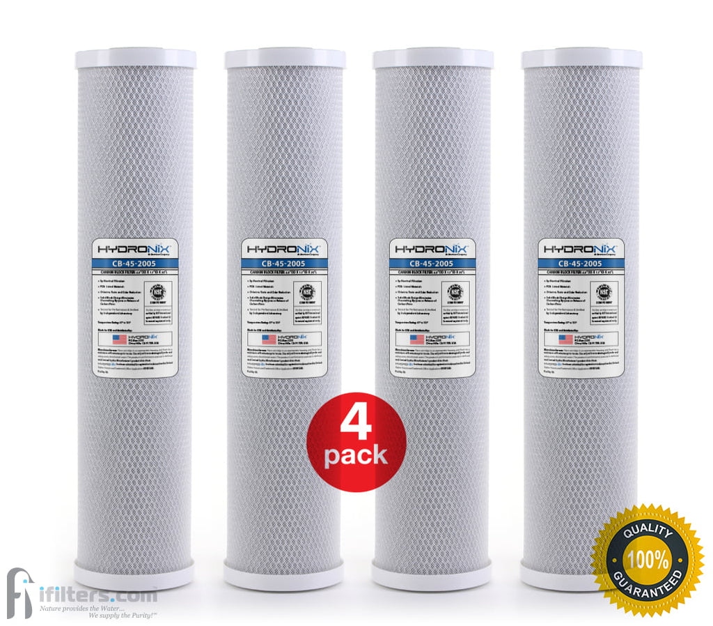 4 Pack - Hydronix CB-45-2005 CTO Whole House Coconut Shell Carbon Block Filters Big Blue Size 20" x 4.5"; 5 micron