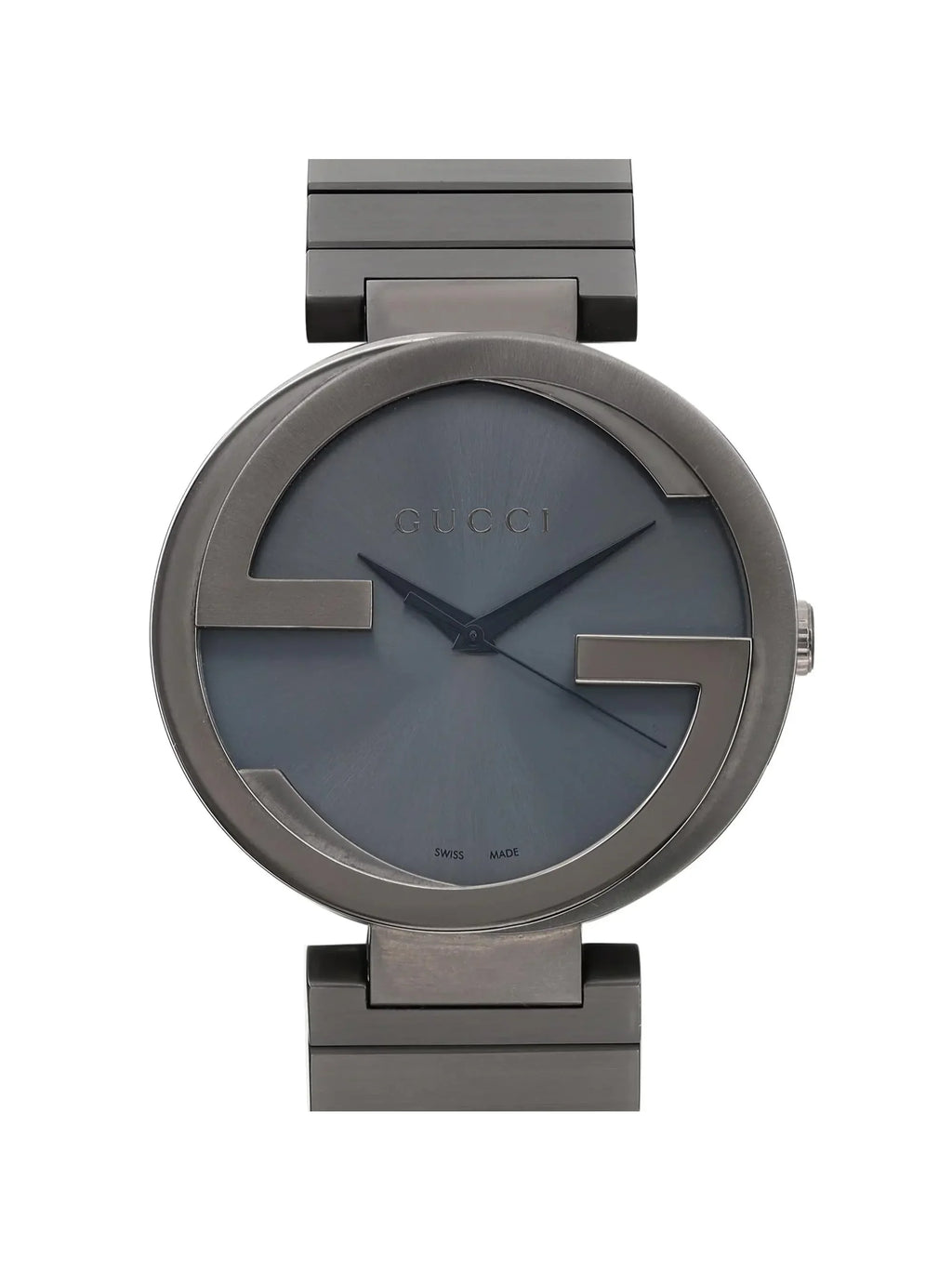 New Gucci Interlocking G PVD Steel Anthracite Dial Grey Quartz Watch YA133210