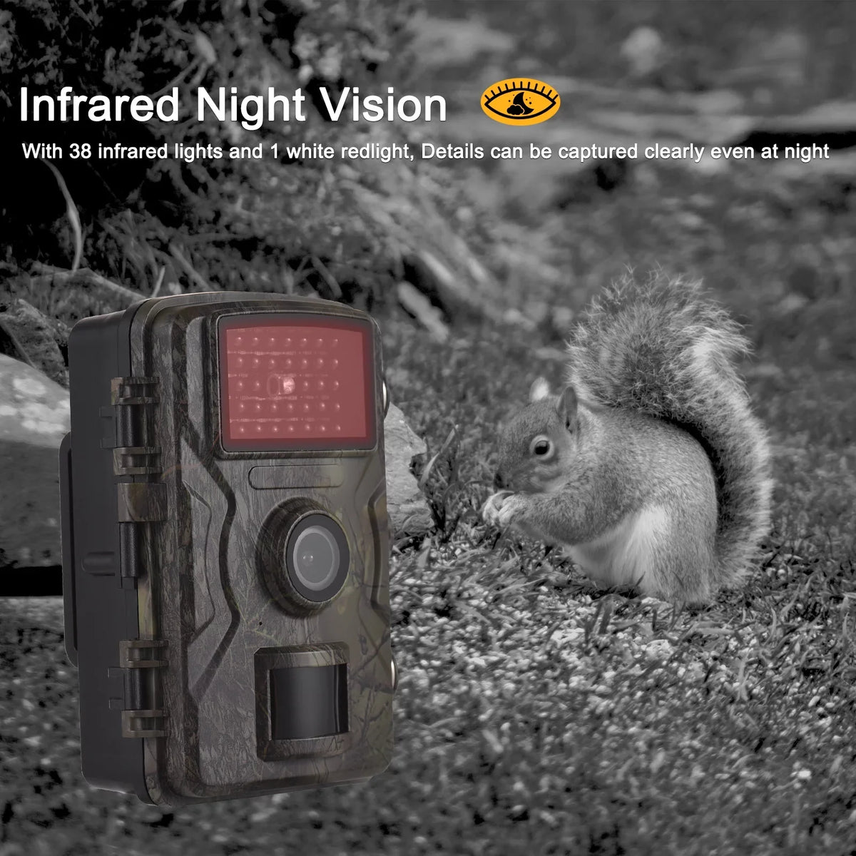 16MP 1080P Wildlife Trail Camera with 2.0 cm TFT Color Screen - Features 0.8s Trigger Time; Infrared Night Vision; Motion Activation; and IP66 Liquidproof Rating