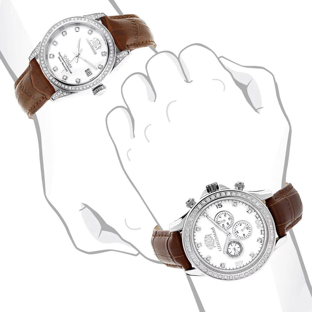 Matching His and Hers Watches White MOP Gold Plated Diamond Watches