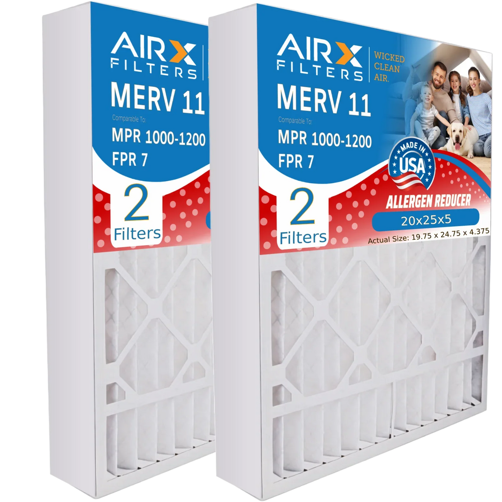 20x25x5 Air Filter MERV 11 Comparable to MPR 1000; MPR 1200 & FPR 7 Compatible with White Rodgers FR2000U-108 Premium USA Made 20x25x5 Furnace Filter 2 Pack by AIRX FILTERS WICKED CLEAN AIR.