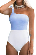 Cupshe Women's Blue Color Block One Shoulder Bowknot Tie One-Piece Swimsuit; XL