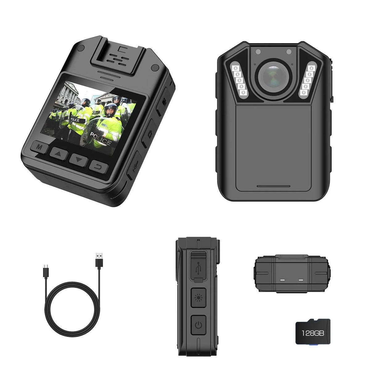 RONY 1440P Mini Body Camera - 128GB Wearable Police Body Camcorder with Night Vision - Fluidproof Body Cam with Audio and Video Recording for Law Enforcement Security Guard Home