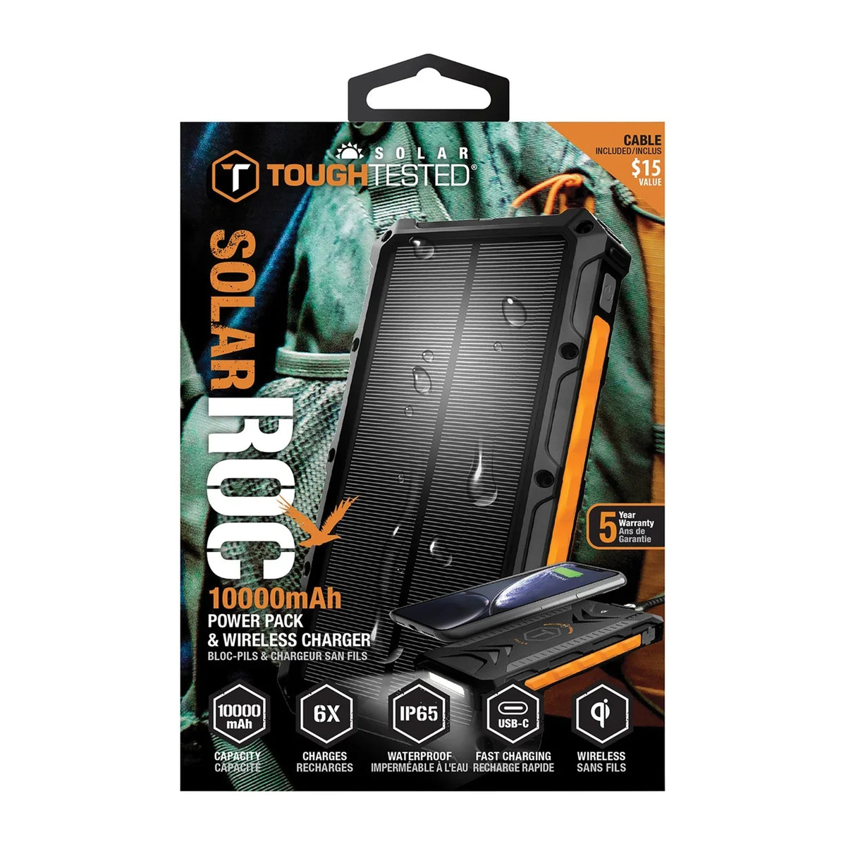 ToughTested 10;000 MAH Solar Charger & Wireless Portable Powerbank (ROC10)