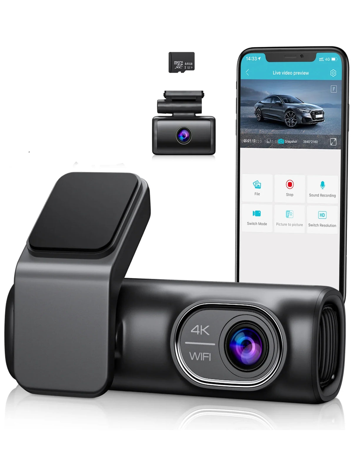 Dual Dash Cam Front and Rear; OMBAR 4K 1080P 5G WiFi & GPS Full HD Car Dashcam with 64G SD Card; WDR Night Vision; 24h Parking Mode; 170°Wide; G-Sensor; Loop Recording; APP
