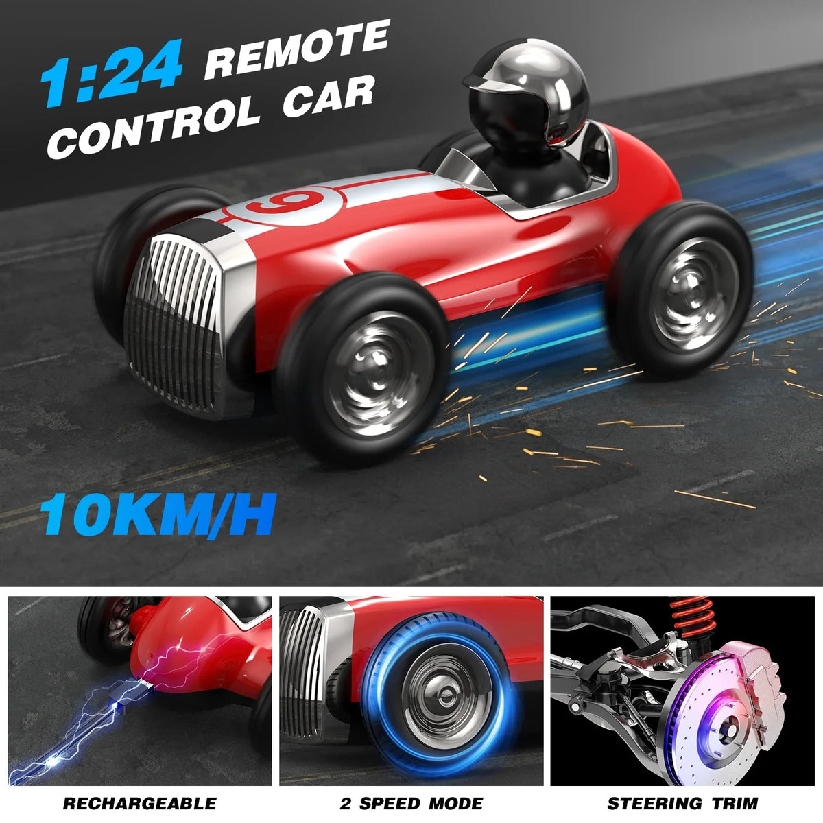 AUOSHI Remote Control Car with 2.4MHz Wireless Bluetooth Speaker 2 Speed Mode Fast RC Car for Kids RC Trucks Music RC Stunt Car Toys for Boys Girls Gifts; Red