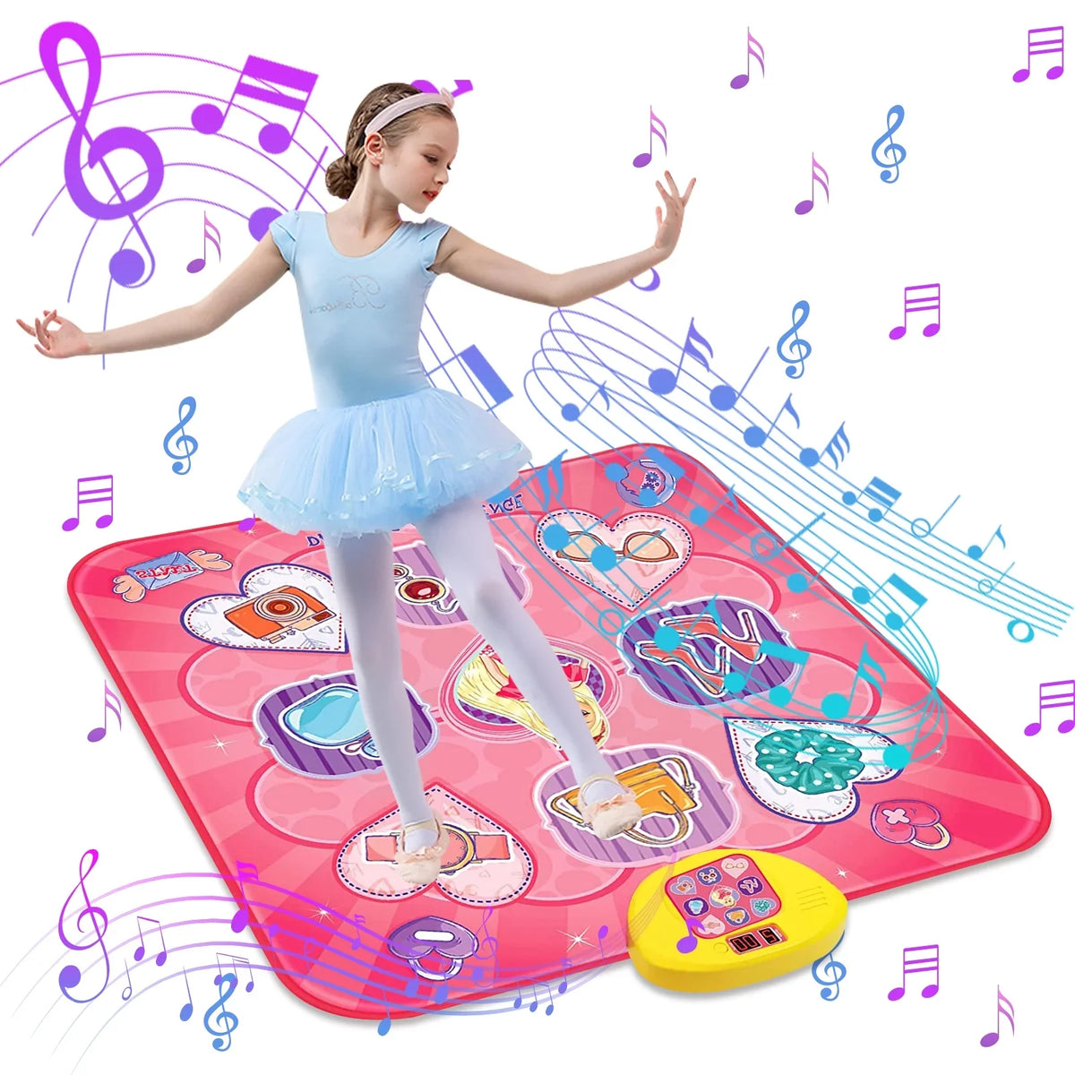 Dance Mat; Electronic Musical Play Mats Pink Dance Pad with LED Lights; Dance Game Toy Gift for Kids with 5 Game Modes; Christmas Birthday Gifts for 3 4 5 6 7 8 9 10 Year Old Girls Toys