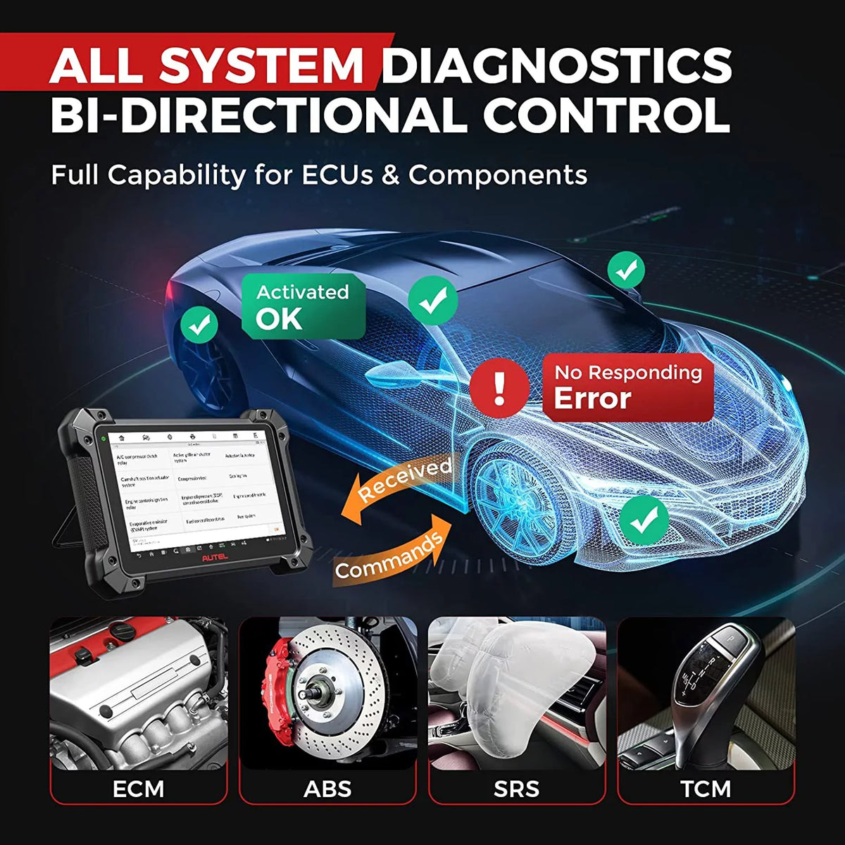 Autel MaxiCOM MK908 Pro II Car Diagnostic Scan Tool J2534 Programming ECU Coding Bi-directional; 38+ Services;J2534 Pass-Thru; AutoScan 2.0