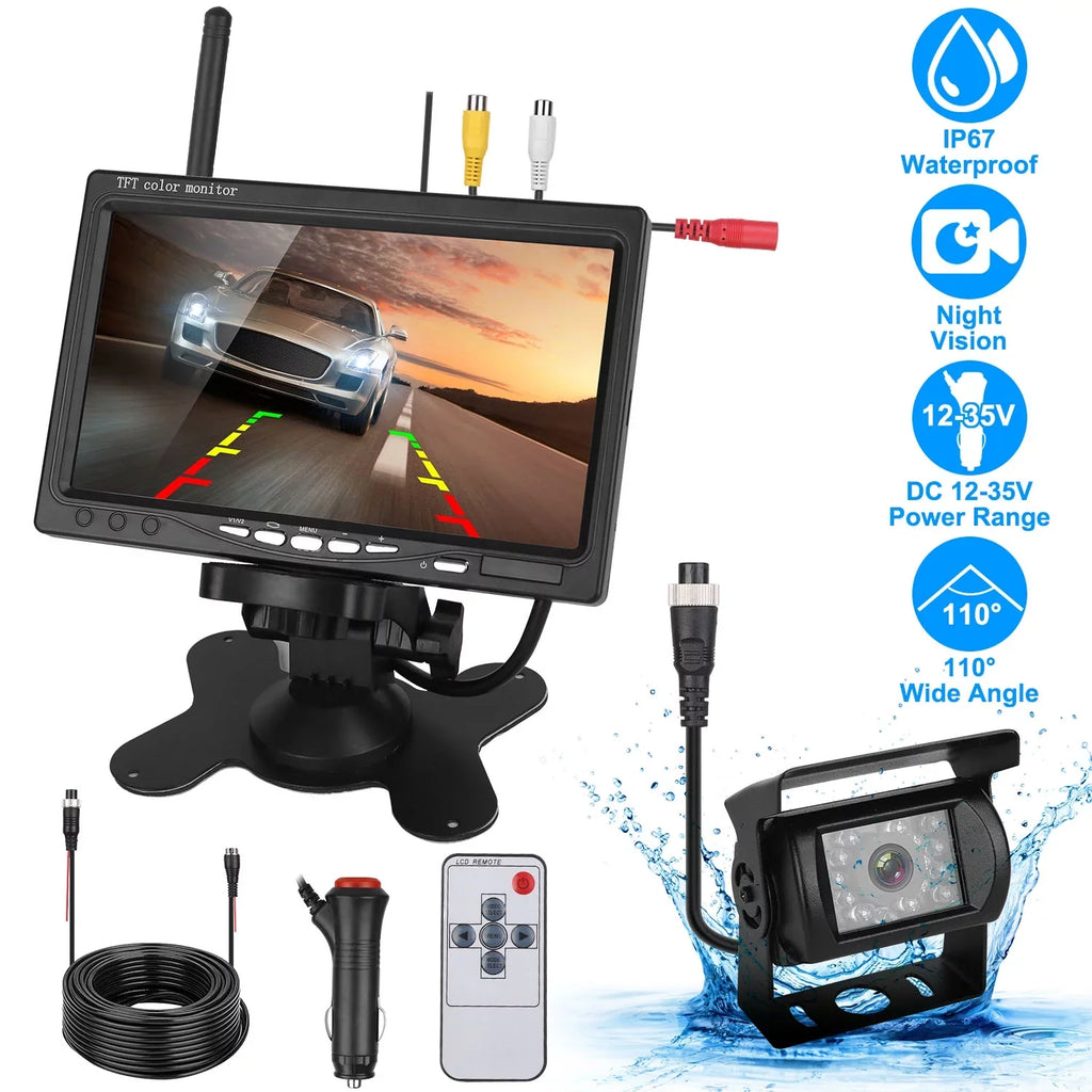 iMounTEK Wireless Backup Camera System Vehicle Rear View Monitor Kit IP67 Fluidproof Car Parking Reverse System with 7In Screen Night Vision 2.4G Stable Signal for Car Trunk Van SUV