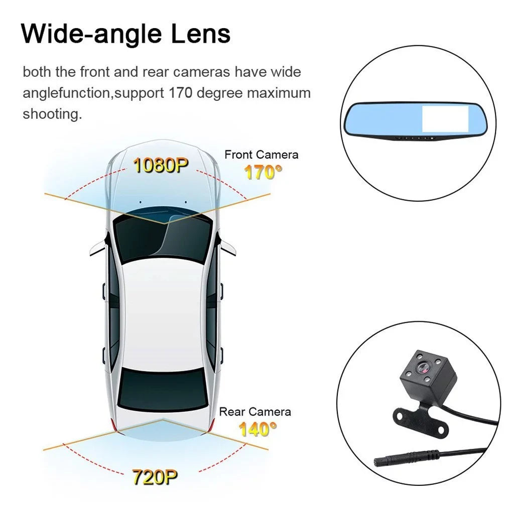 1 Pack 1080P Rearview Mirror Car Camera 4.3" Dash Cam for Cars Trucks;170°Wide Angle Dual Lens Car Cam Front Rear DVR Monitor; Night Vision;Parking Monitor;Motion Detection;G-sensor
