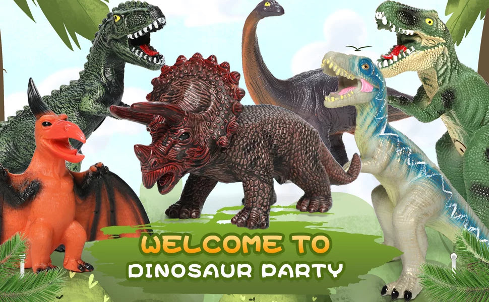 6 Piece Jumbo Dinosaur Toys for Kids and Toddlers; 13-17 footes Blue Velociraptor T-Rex; Large Soft Dinosaur Toys Set for Dinosaur Lovers - Perfect Dinosaur Party Favors; Birthday Gifts