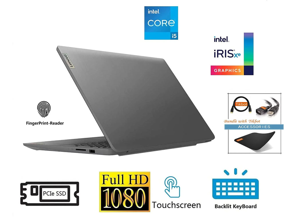 Lenovo 2021 IdeaPad 3 Notebook; 15.6" FHD IPS Touchscreen Display; i5-1135G7 (>i7-1065G7); Iris Xe Graphics; Wi-Fi 6; Camera; Type-C; Fingerprint; w/Accessories (12GB RAM | 512GB PCIe Drive)