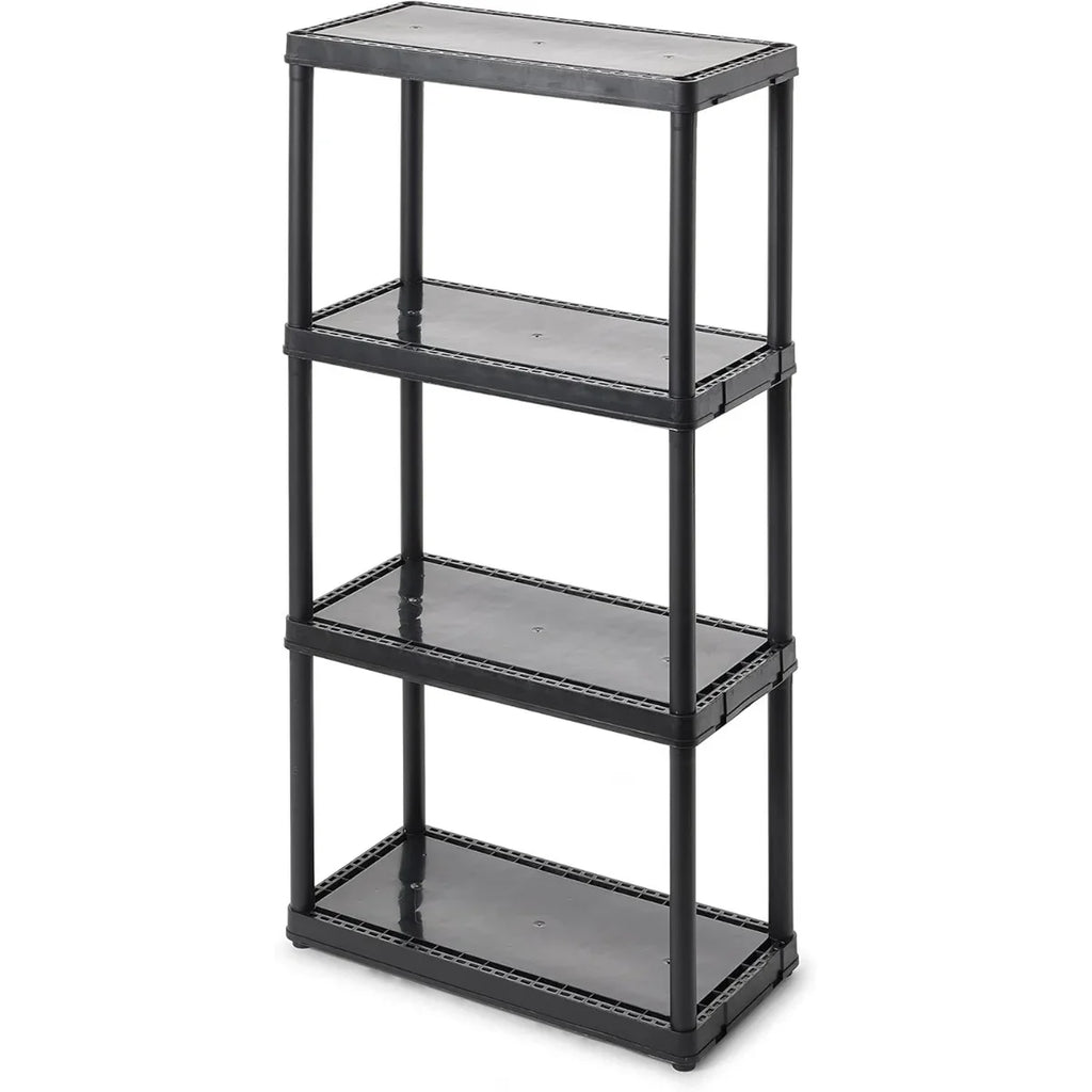 Multipurpose 4 Shelf Modular Design Solid Plastic Lightweight Storage Unit for Indoor and Outdoor Home or Office Organization; Black