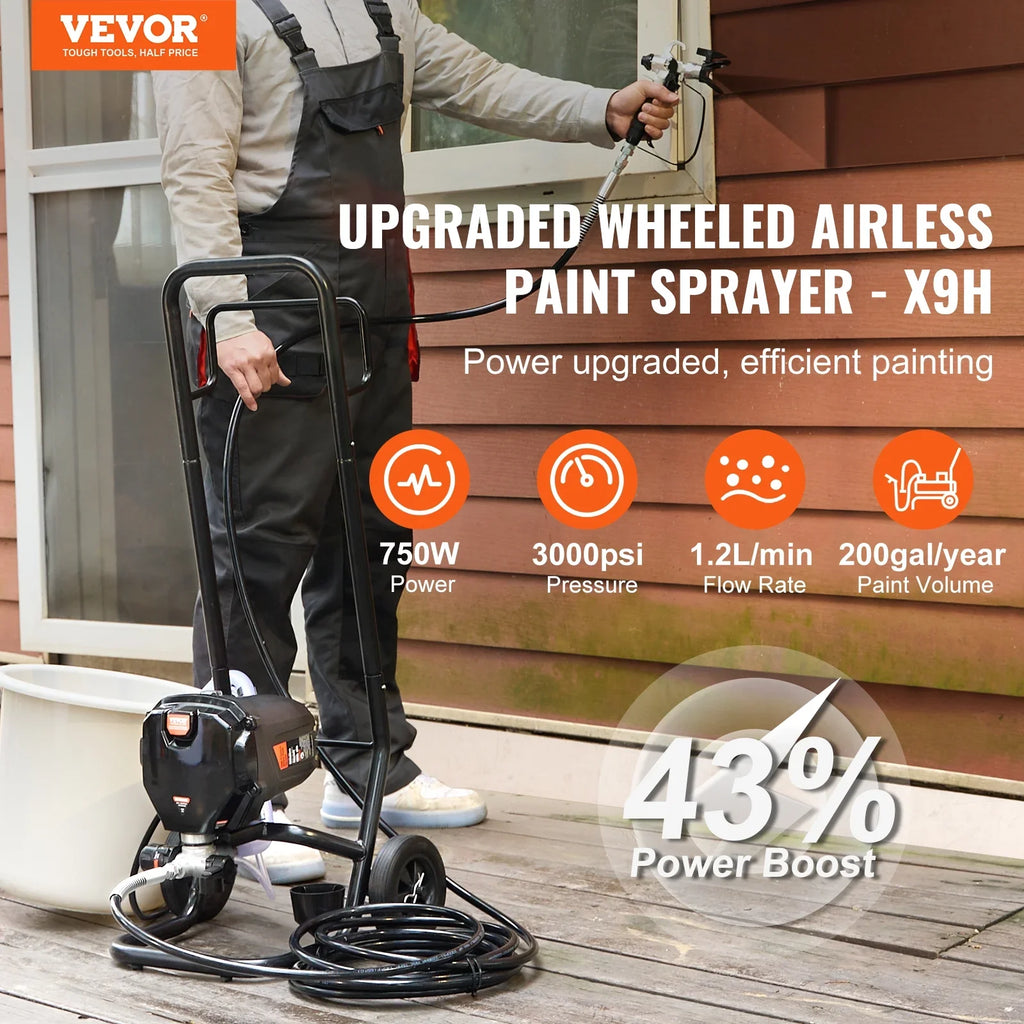 SKYSHALO Stand Airless Paint Sprayer; 750W High Efficiency Airless Stand Sprayer; 3000PSI Electric Paint Sprayer with Cleaning Kits for Painting Home Interior Exterior Walls; Ceiling; Fence; Cabinet