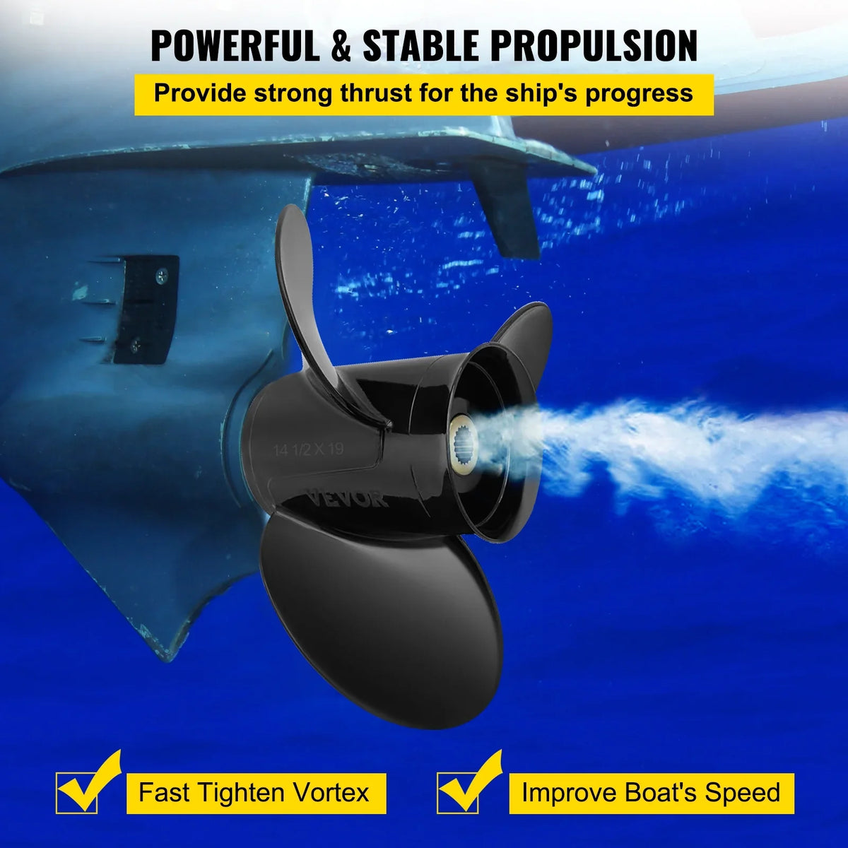VEVOR Outboard Propeller; 3-Blade 14.5" x 19" Boat Propeller; Replace for OEM 3817468; Compatible with SX Sterndrives Outboard Volvo Penta Engine; Right-handed Aluminium Propeller & 19 Spline Teeth