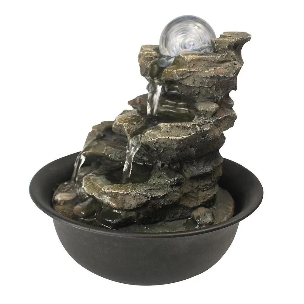 CoSoTower 8.3inches Rock Cascading Tabletop Fountain with LED Lights & Crystal Ball for Home Office Bedroom Relaxation